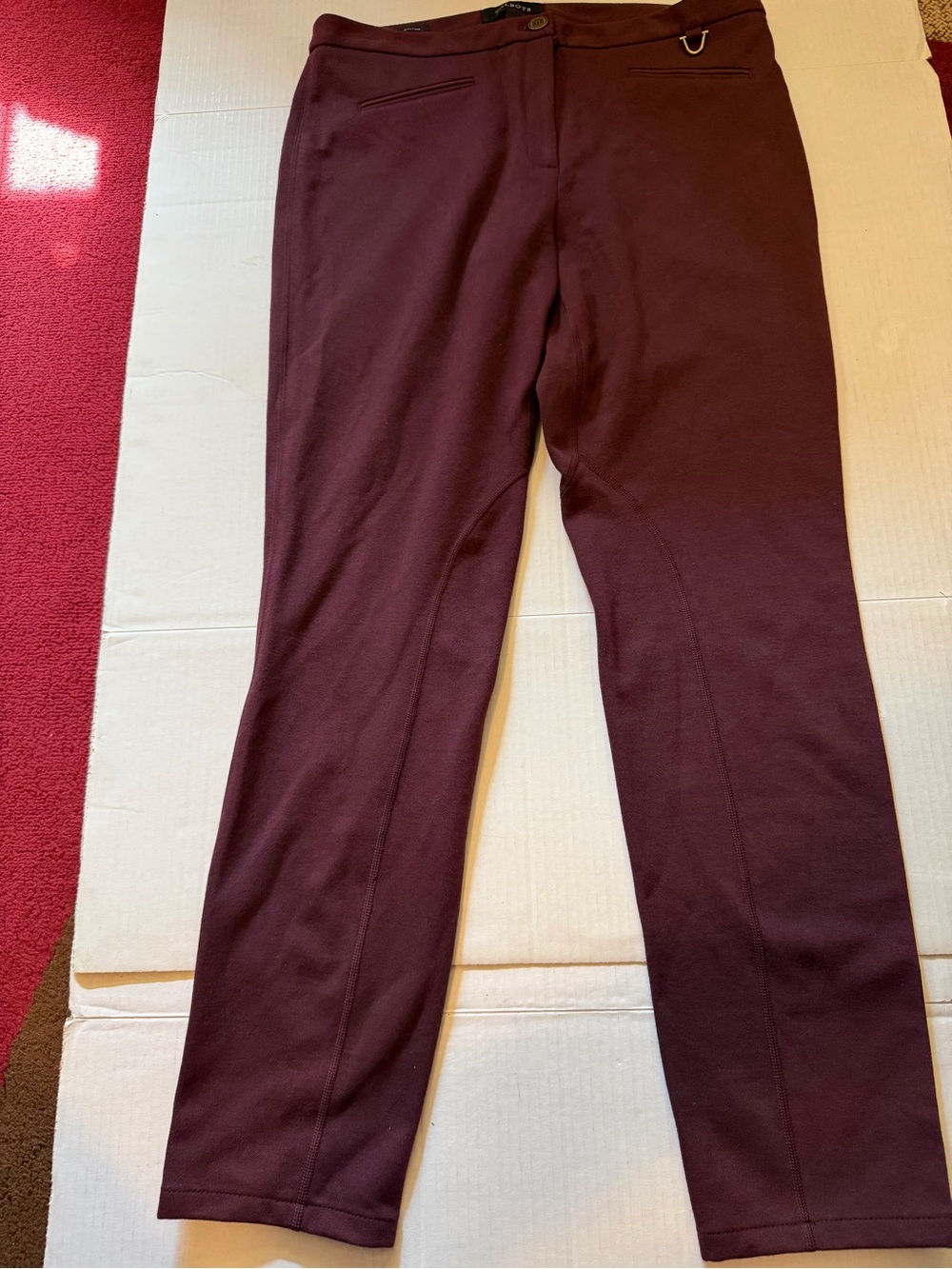 Talbots Women’s Equestrian Inspired Ponte Stretch Pants in Deep Burgundy 8
